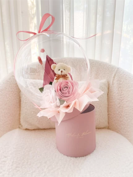 Bear Balloon Gift Box Roze