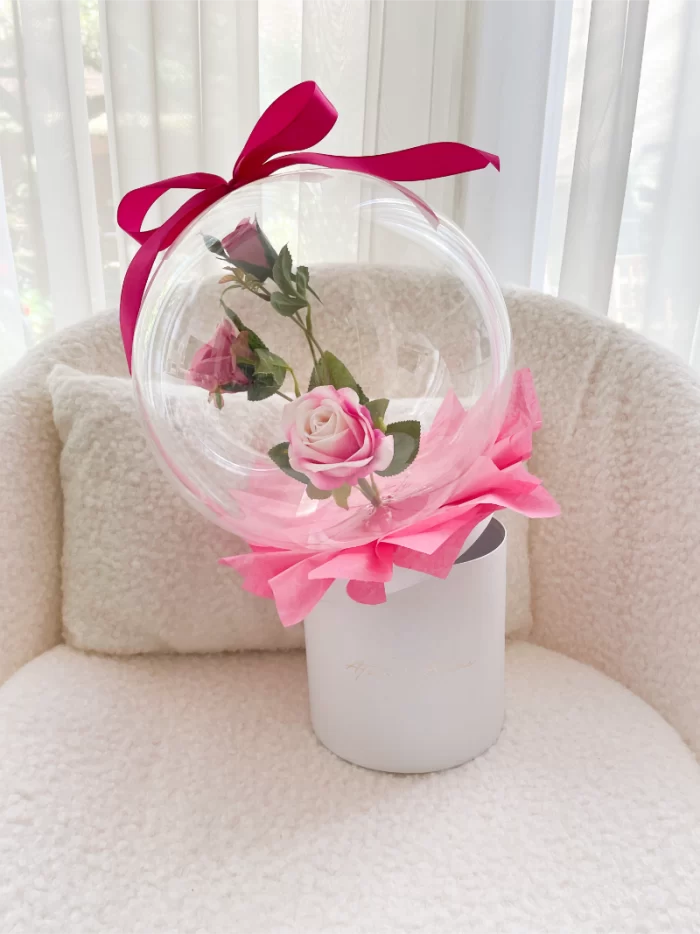 Flower Balloon Gift Box Small Pioen Donkerroze