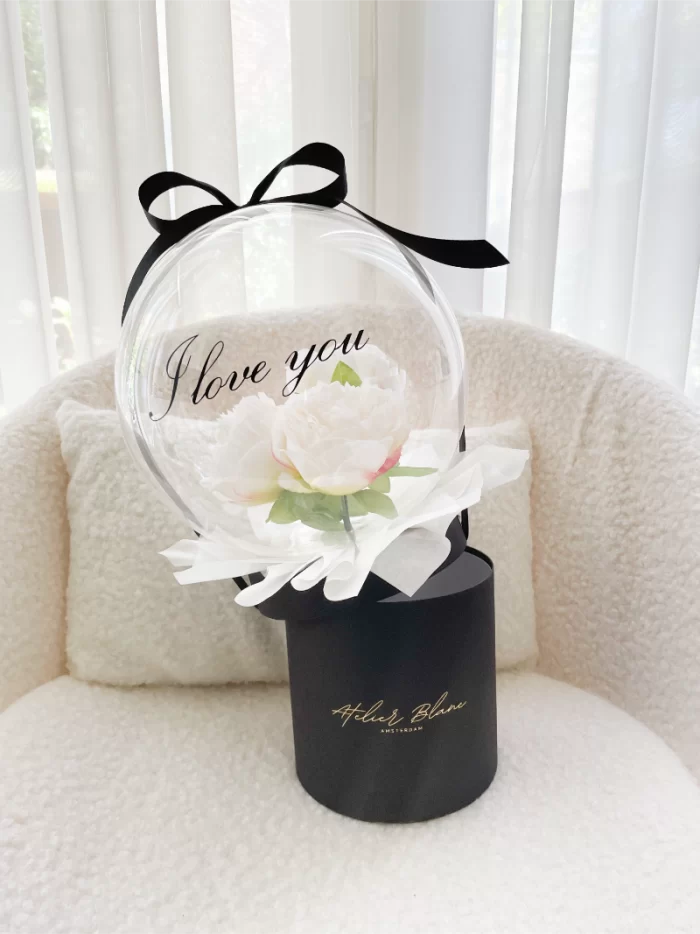 Flower Balloon Gift Box Small Pioen Wit